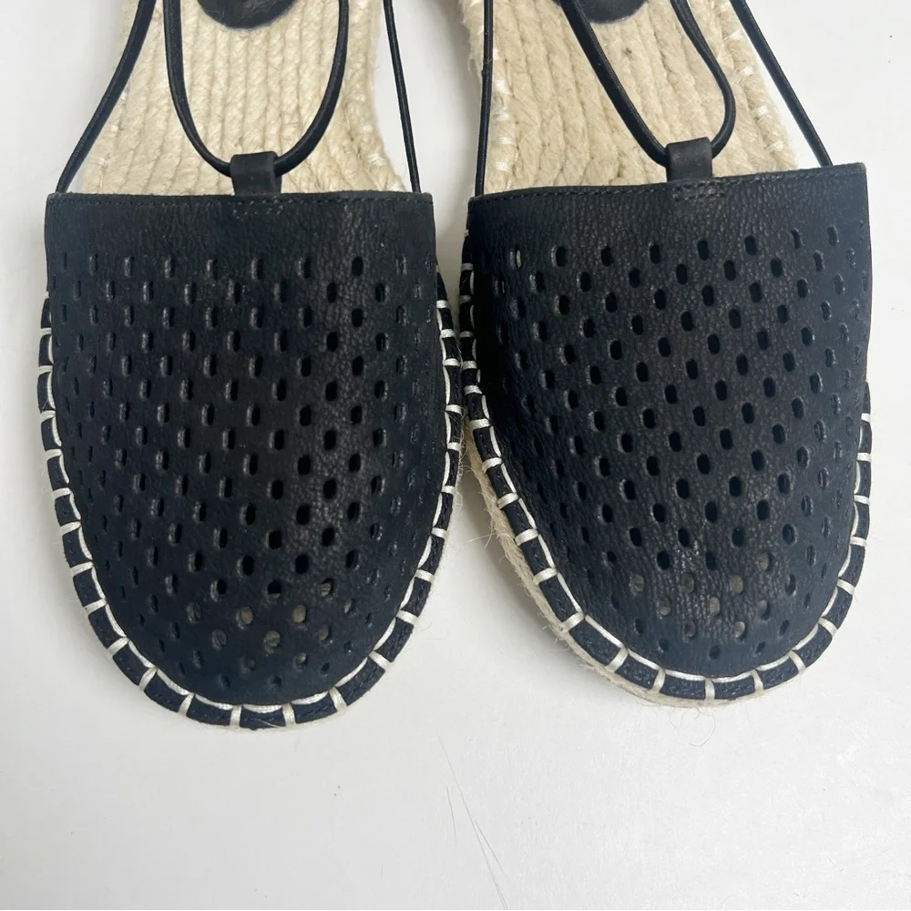 •EILEEN FISHER• Lee 2 Espadrille Sandal Black Perforated Nubuck Leather Size‎ 6